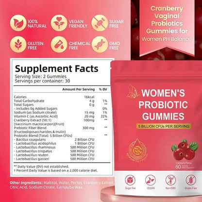 Women Probiotic Gummies, Feminine Balance Gummies, Cranberry Probiotics for Woman Vaginal Health, Yeast pH Balance | 60 Gummies